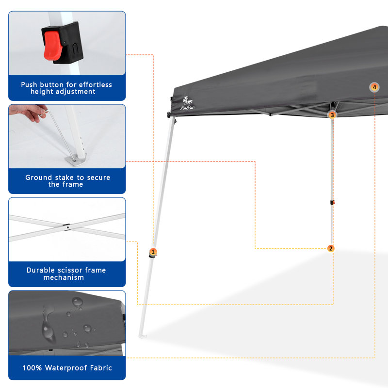 Gray 10x10 Waterproof UV-Resistant Steel Frame Canopy Tent