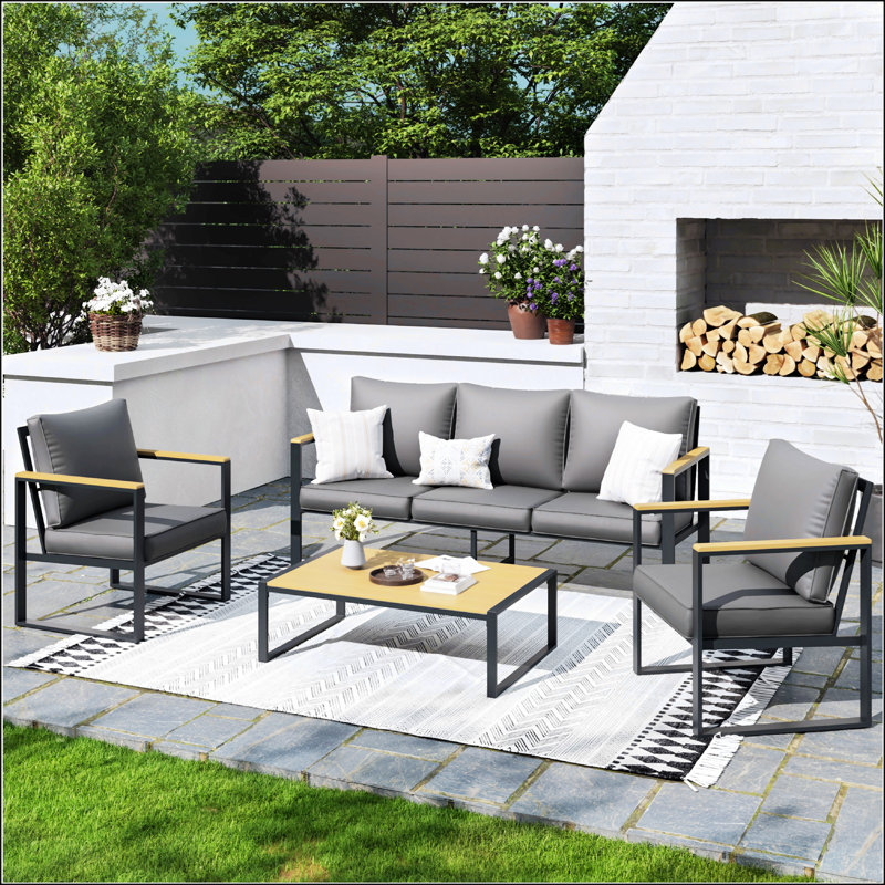 Ensemble de canapé d'extérieur en rotin avec fonctions polyvalentes pour se détendre, Gris