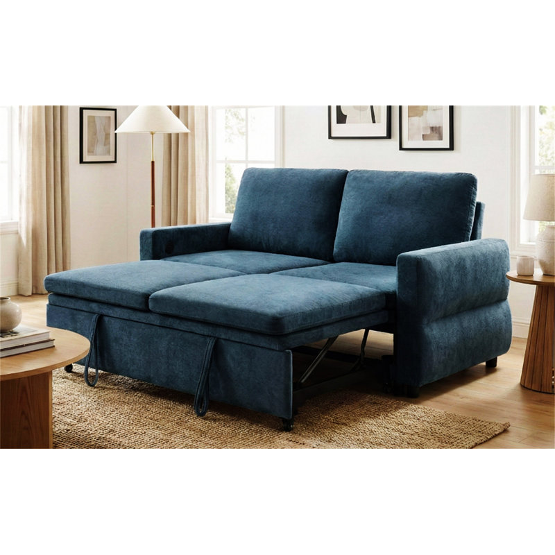 Canapé-lit convertible avec canapé-lit de 62,75 po avec dossier réglable et ports USB pour le salon, Bleu