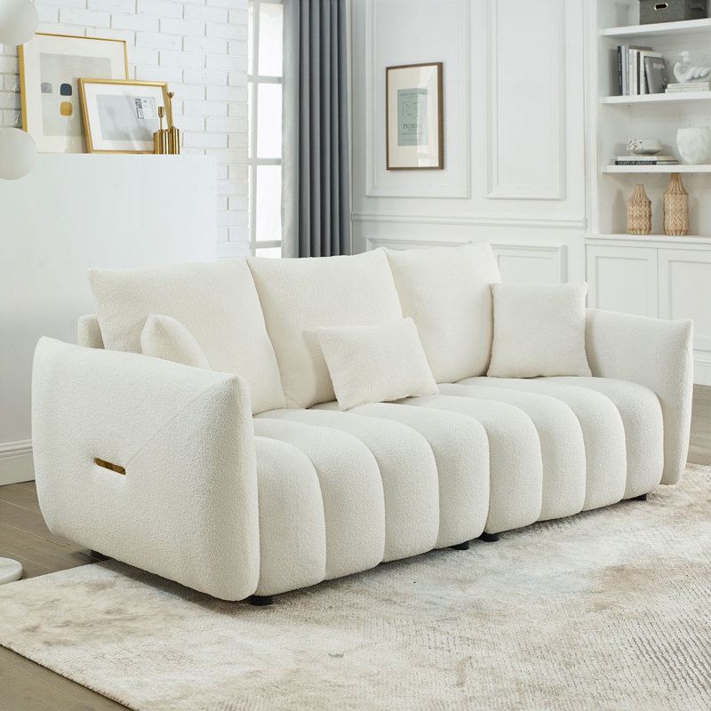 Canapé 3 places 79,5 po en tissu Teddy Premium avec 3 coussins de dossier et 3 coussins de dossier, Beige