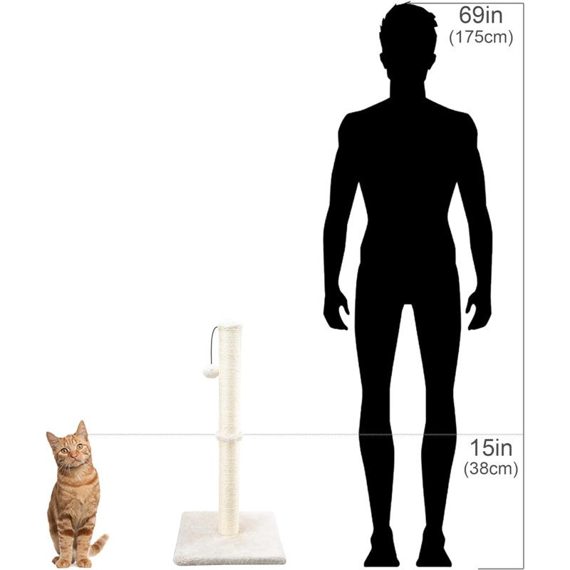 29" Beige Sisal Cat Scratching Post with Plush Ball