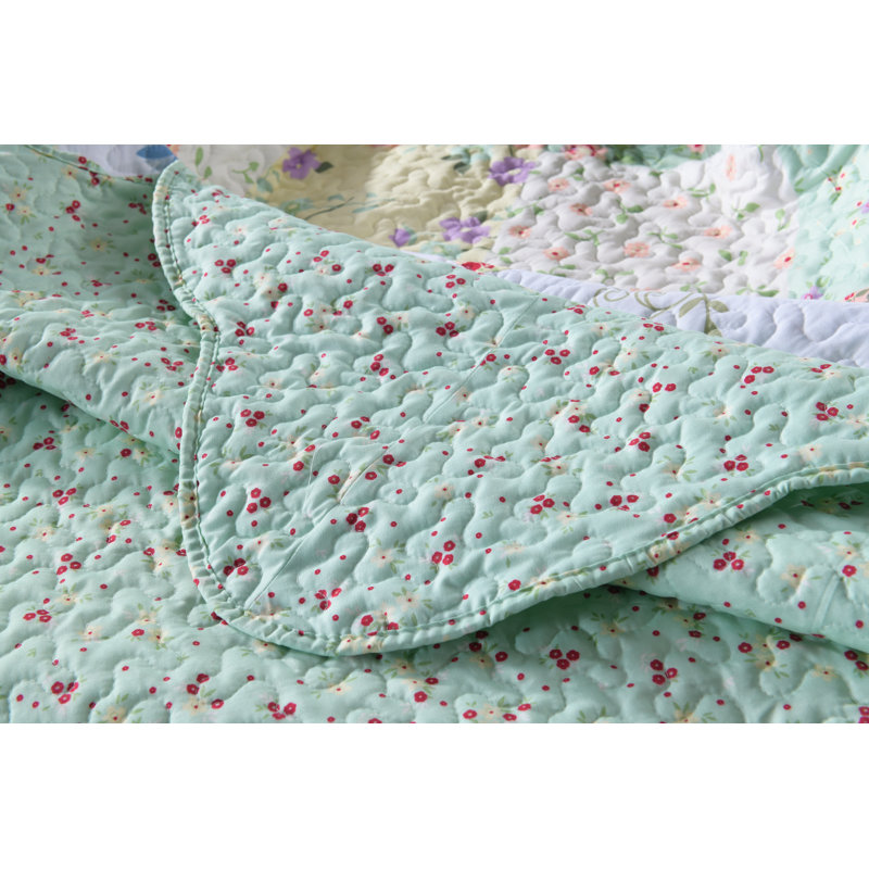  Ensemble de courtepointe réversible en microfibre 3 pièces Sage, Courtepointe grande + 2 taies décoratives