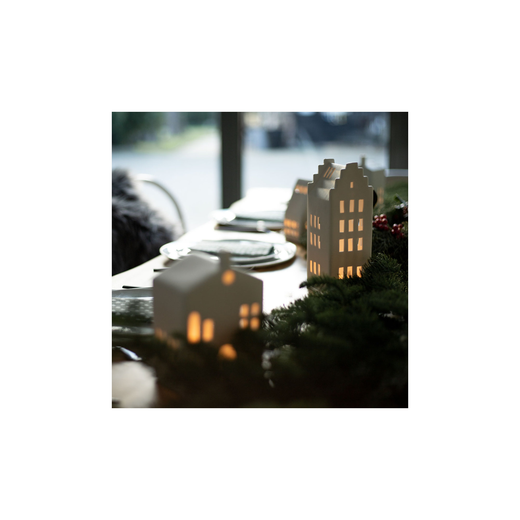 Porcelain Village House - Stepped Gable Roof, 7.9" H x 3" W x 3.5" D