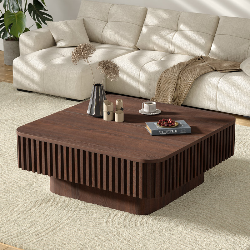 Brasen 35.5" Modern Square Coffee Table with Storage,Lift Top Coffee Table for Living Room,Solid Wood Fluted Design,Quick Assembly