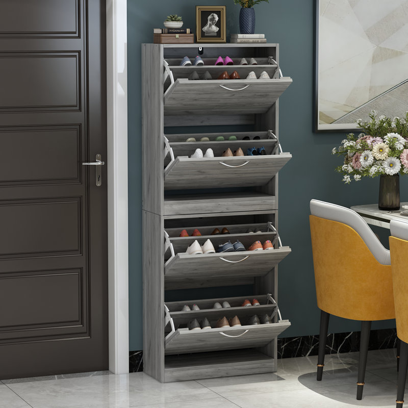 24 Pair Stackable Shoe Storage Cabinet, Grey