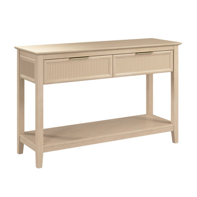 Narrow Console Table with Drawers and Shelf, Fluted Design, Modern Wood, Natural Birch