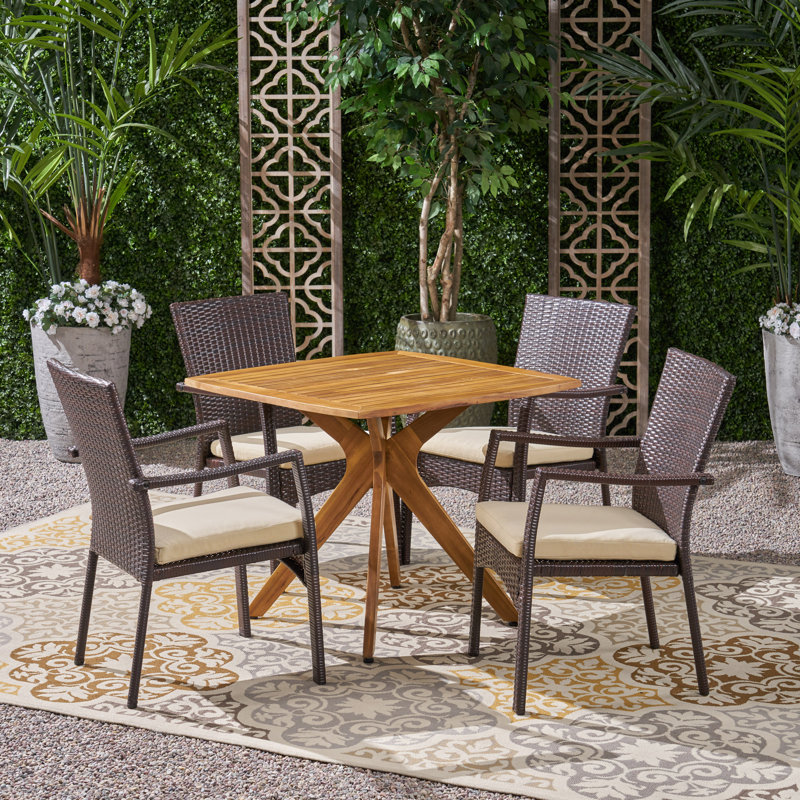 Jolien 4 - Person Acacia Wicker Patio Dining Set with Square Table , Cushions Included