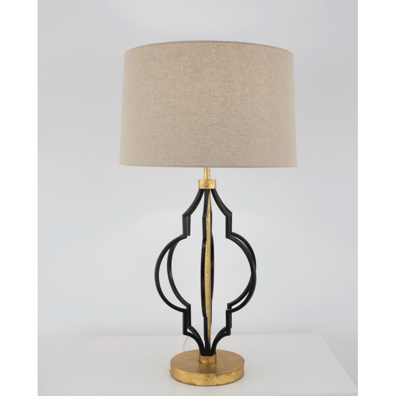 Luna Table Lamp, Black/Gold Leaf, Off White