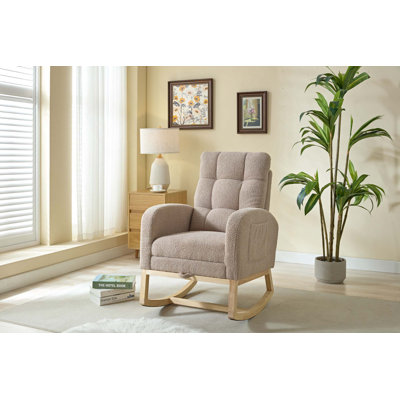 Chaise berçante moderne avec dossier haut, repose-pieds réglable et poche latérale pour le salon