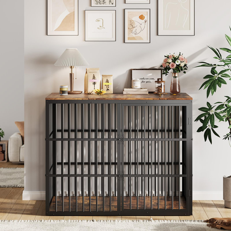 47'' XXL Dog Crate with 3 Lockable Doors, Farmhouse Dog Crate Furniture for Medium to Large Breeds, 3 in 1 Indoor Kennel End Table for Living Room Bedroom(47''x30''x38''),Retro Brown