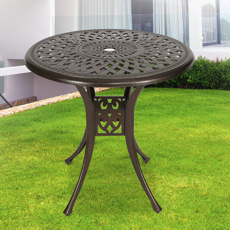 Baze Round Cast Aluminum Patio Dining Table, Bronze, 29.5" x 30.7" W x 30.7" D