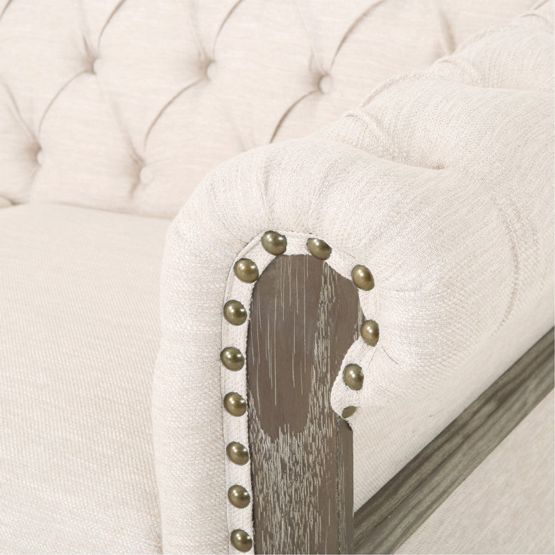 Canapé Chesterfield 3 places Anduin, Tissu beige