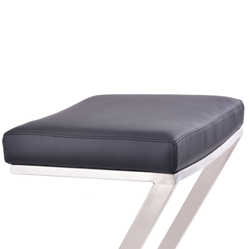 Bova Modern Backless Counter or Bar Height Barstool with Footrest in Metal and Faux Leather, Black/Chrome