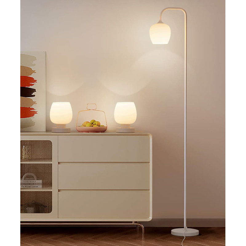 White Opal Glass Touch Lamp Set with Floor and Table Lamps