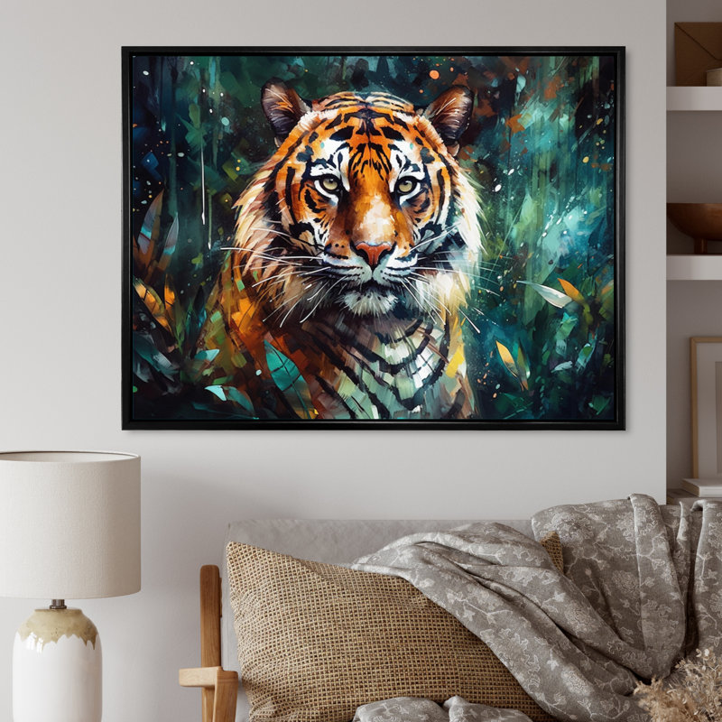 Tigre coloré dans la nature - animaux, impressions sur toile de tigre, Cadre flottant noir, H 34 po x l 44 po x P 1,5 po