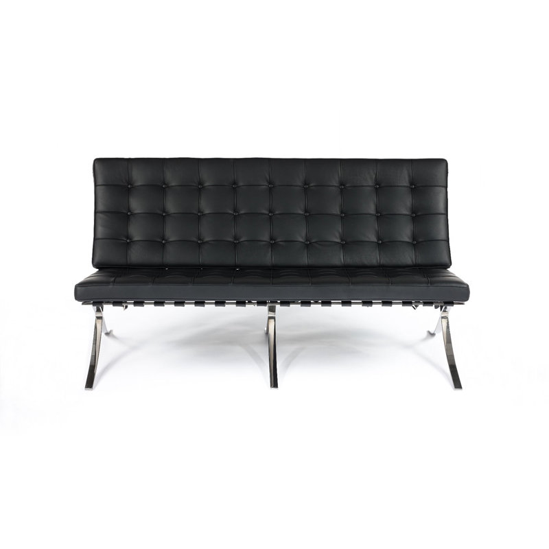 Causeuse à accoudoirs carrés en cuir véritable 58,9 po Beecroft, Cuir véritable noir