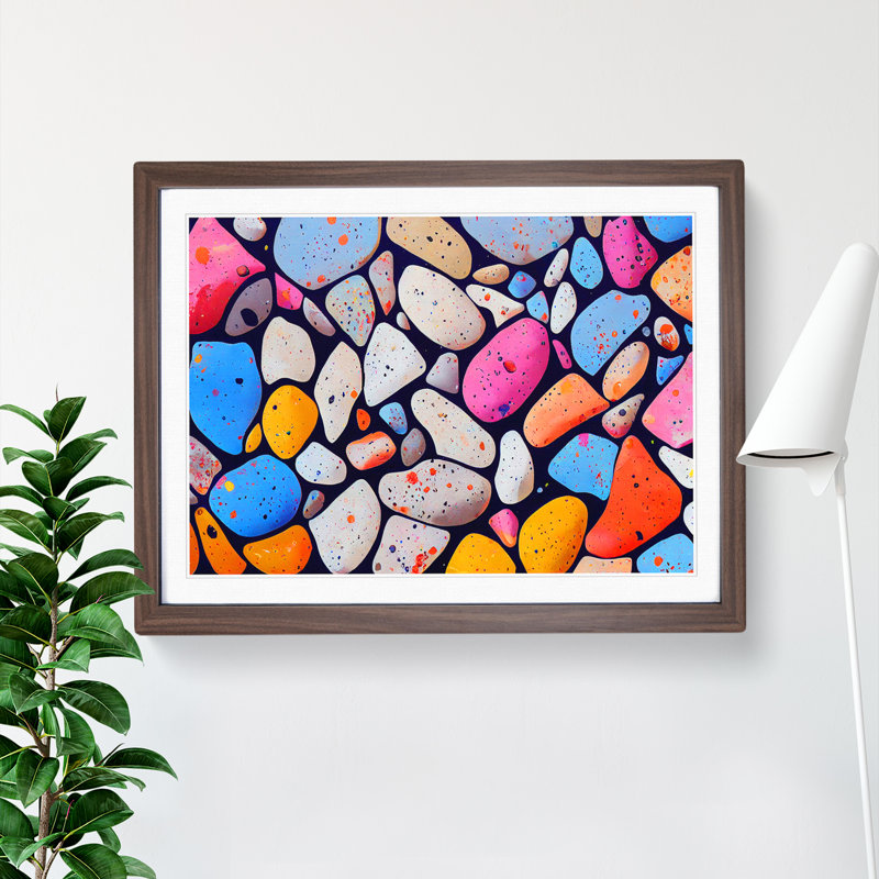 XH1022-4912X Idyllic River Pebbles - Single Picture Frame Print, 46cm H x 64cm W x 2cm D, Walnut
