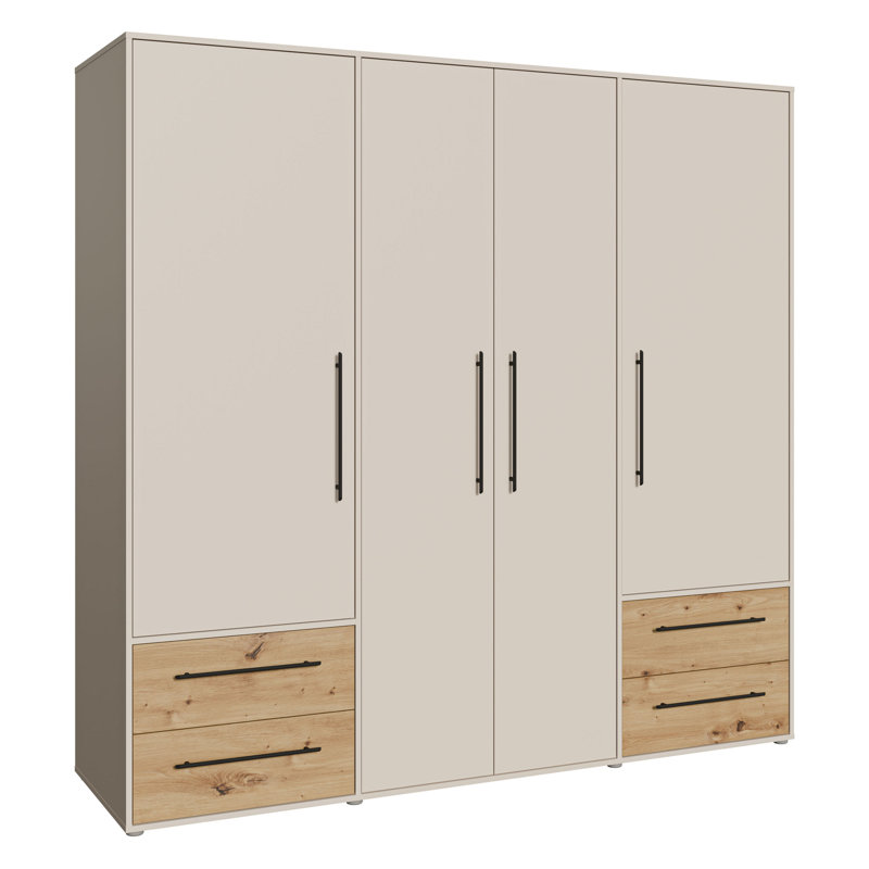 Minija 4 Door Manufactured Wood Wardrobe, Oak/Beige