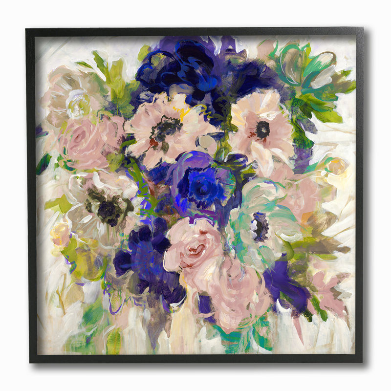 Bushel of Painterly Soft Flowers - impression d'art graphique, H 12 po x l 12 po x P 0,5 po, Giclée encadrée noir minuit