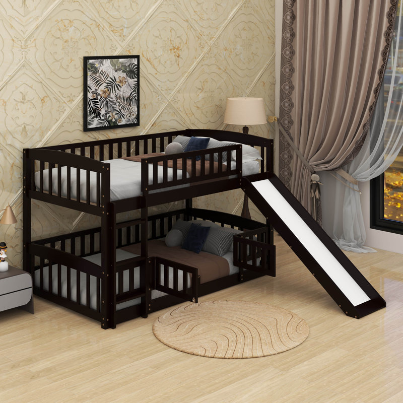 Twin Over Twin Bunk Bed With Fence, Espresso