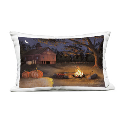 Calm Autumnal Night Fire Pit Outdoor Printed Pillow, design by Billy Jacobs