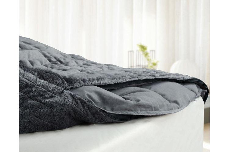 close up photo of a gray weighted blanket
