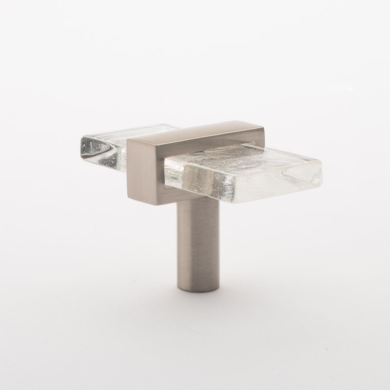 2” Length Rectangle Knob, Satin Nickel/Clear