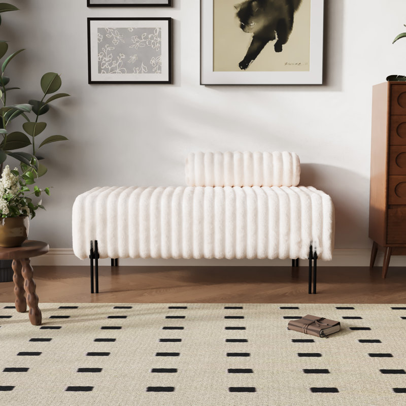 Chaise longue rembourrée, banc capitonné avec dossier réglable et pieds en métal, Beige