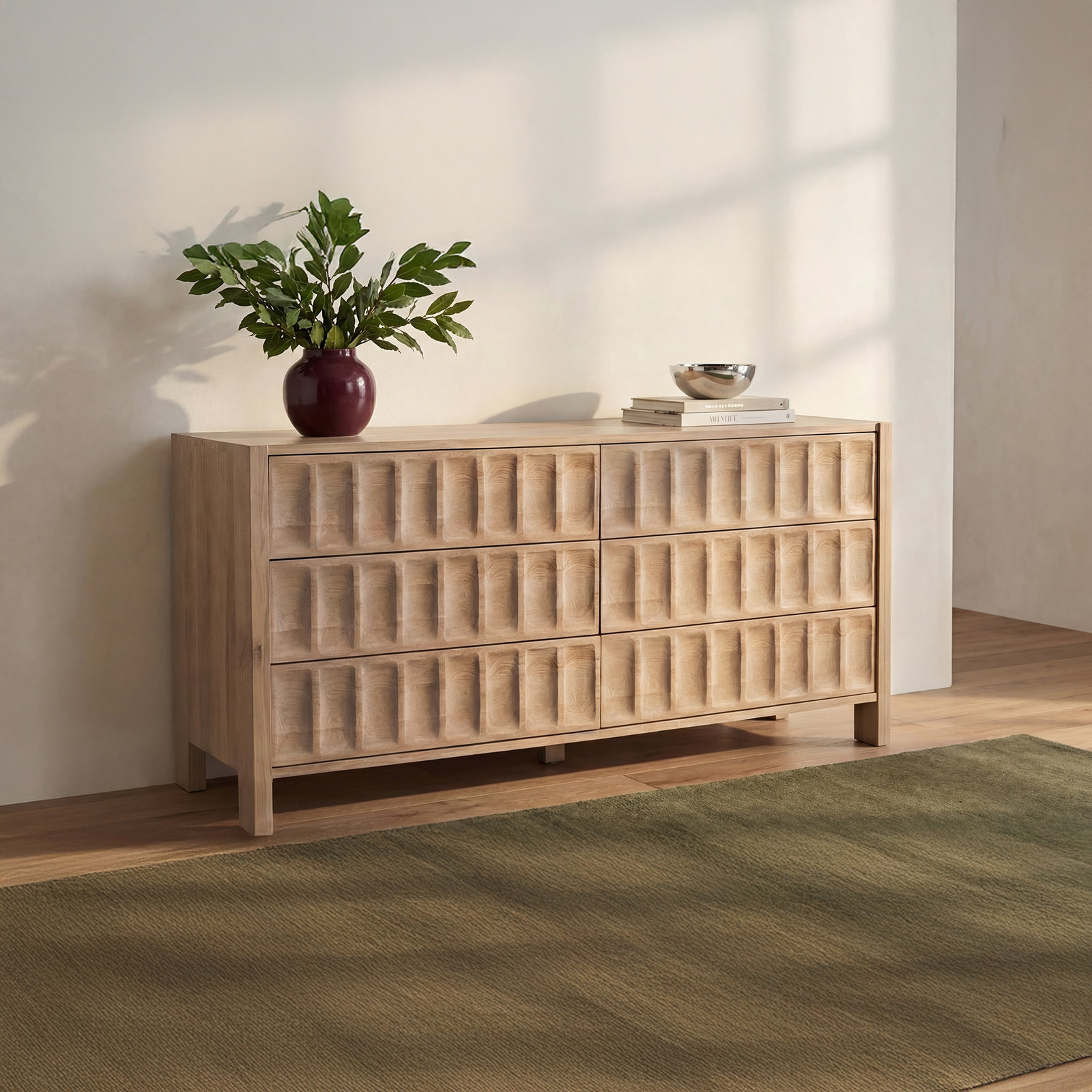 70" Oak 6-Drawer Dresser, Natural