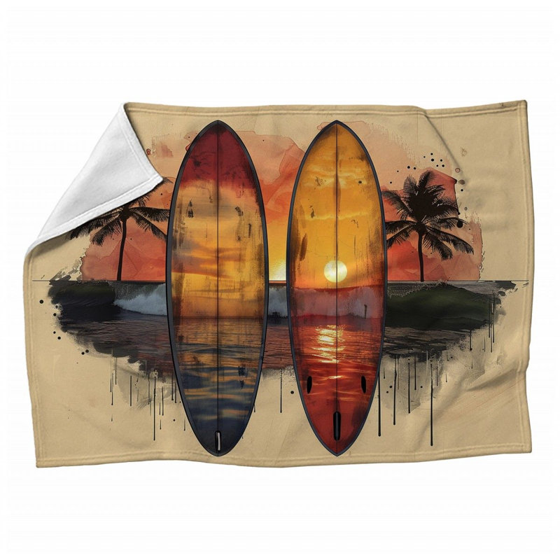 Surfboards Beach Reflections Machine Printed Throw Blanket, 80" L x 60" W