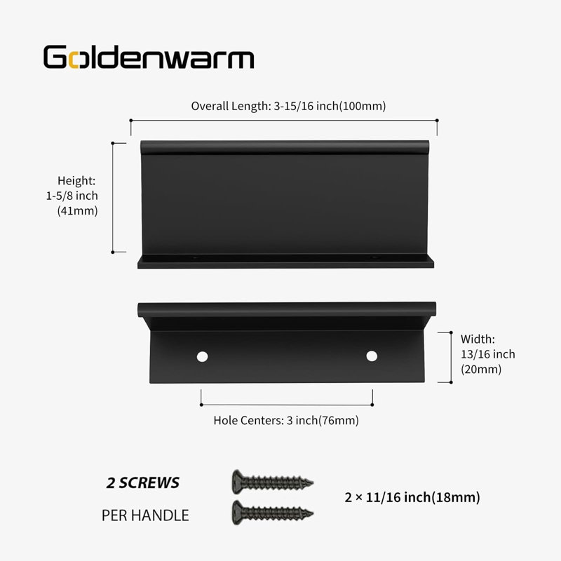 Lot de 15 poignées de tiroir noires de 7,6 cm (3 po) à bord effilé, fini mat, pour la cuisine, la chambre à coucher et les commodes.