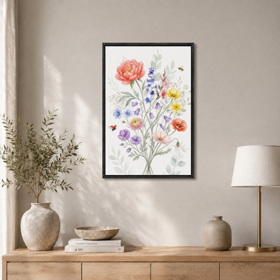 Wildflower Bouquet With Bee And Ladybug Canvas Wall Art