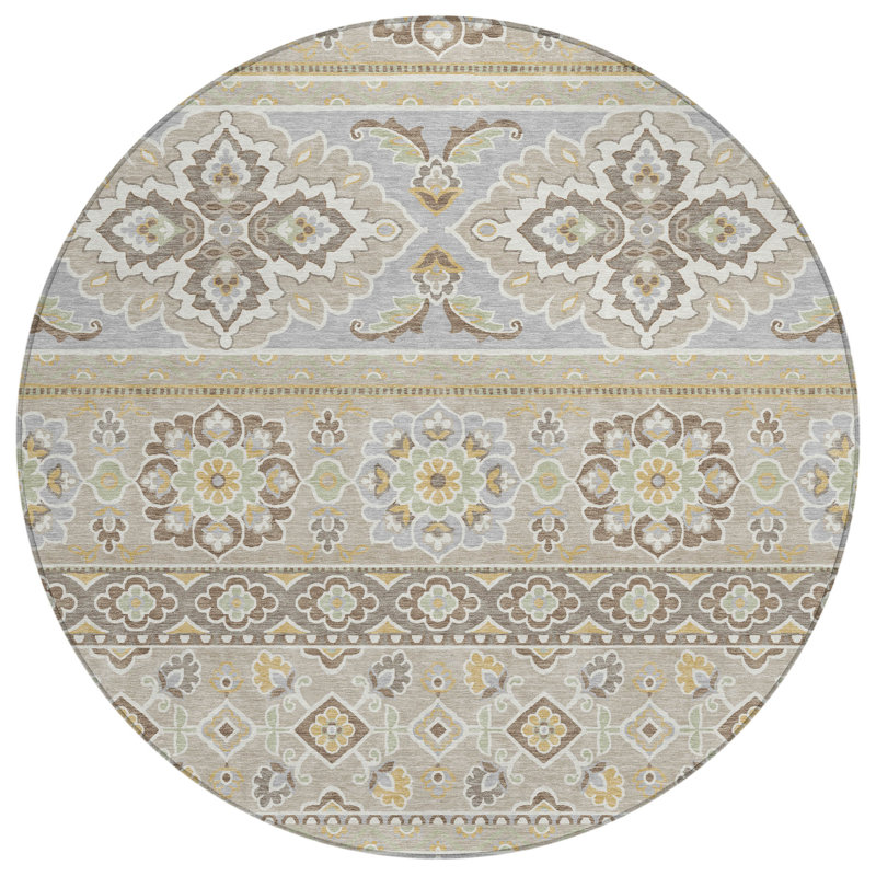 Machine Washable Indoor/Outdoor Chantille ACN2677 Tribal Rug, Beige, 8' Round
