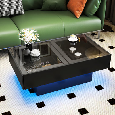 Table centrale avec plateau coulissant extensible et rangement caché pour l'organisation du salon, matériaux luxueux, panneau de particules de 15 mm, profondeur de 40,45 po, surface de comptoir basse de 19,75 po, discret