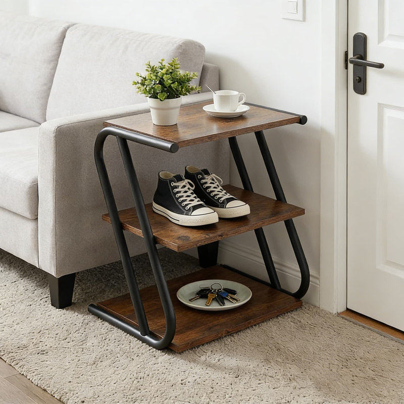 3-Tier Shoe Rack Organizer With Double S-Shaped Metal Frame, Space-Saving Design For Entryway, Hallway, Or Bedroom, Rustic Wood Look Finish
