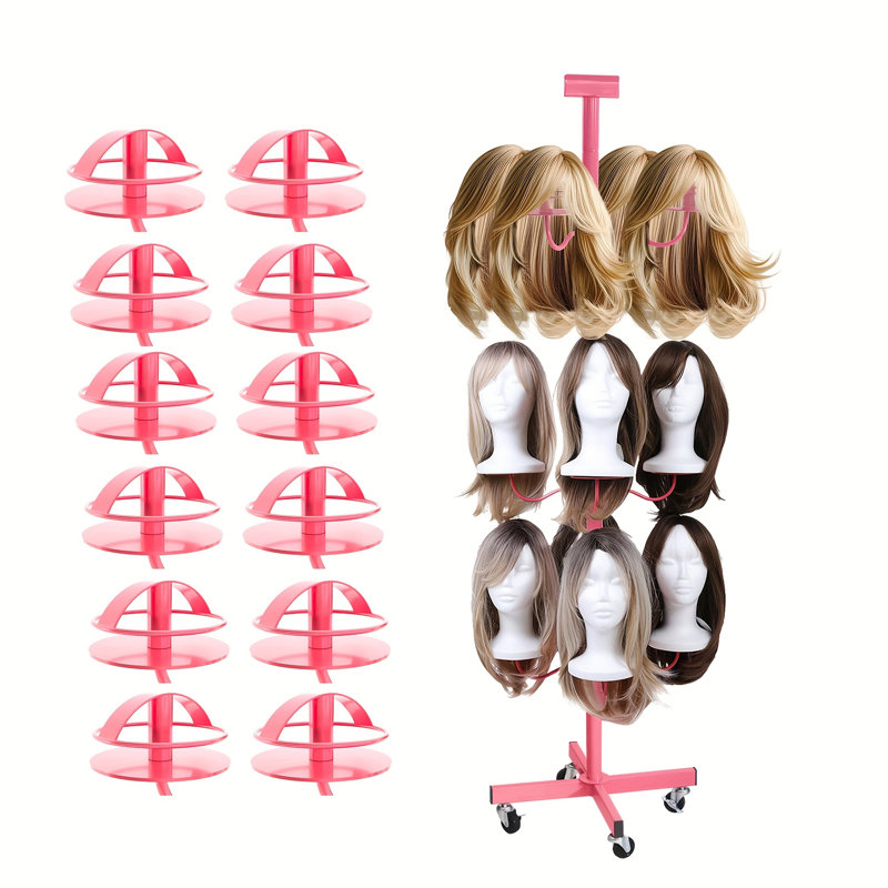 Wig Holder For Multiple Wigs For 12-Mannequin Head, Wig Styling Stand Display Holder Organizer Metal Wig Rack On Wheels Tree Shelving - Patent Protected