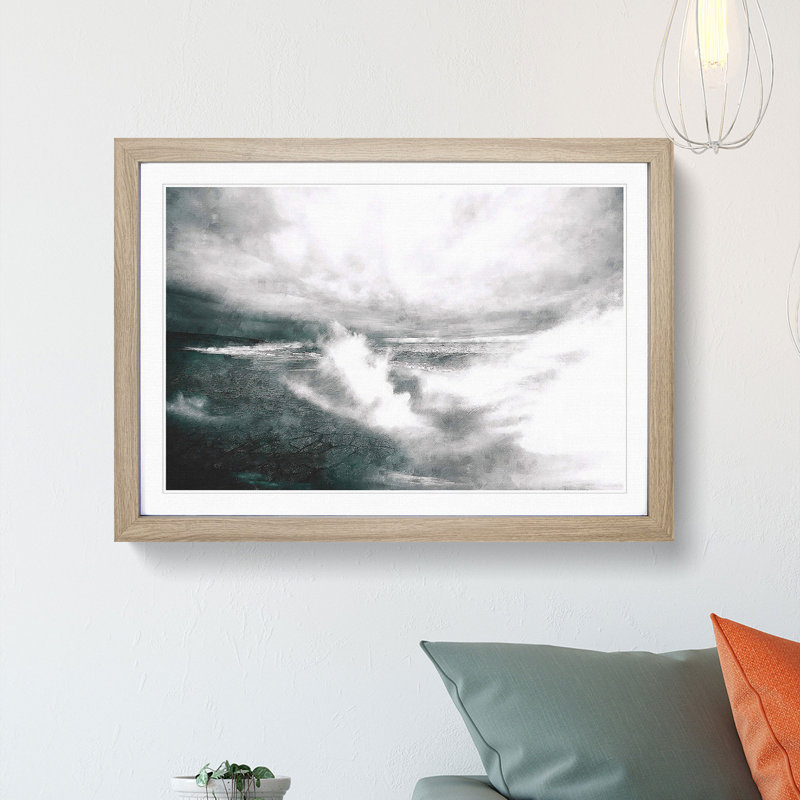 Crashing Waves - Picture Frame Painting Print, 62cm H x 87cm W x 2cm D, Oak Framed