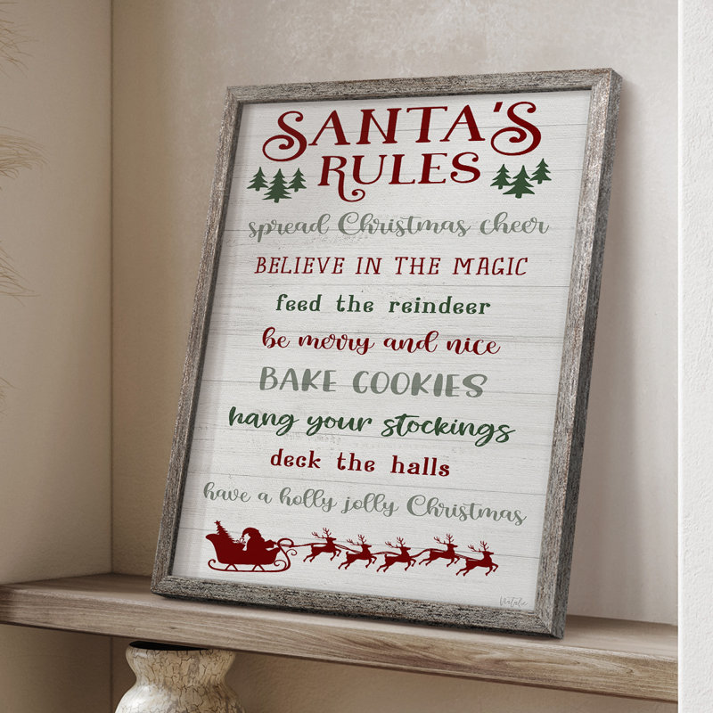«Santa's Rules», reproduction encadrée - bois massif, H 15 po x l 12 po