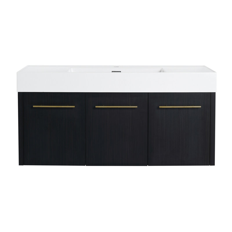 Meuble-lavabo mural 48 po - Châtaignier noir, style contemporain avec portes et rangement spacieux - 48 po, fixation murale châtaignier fonctionnelle