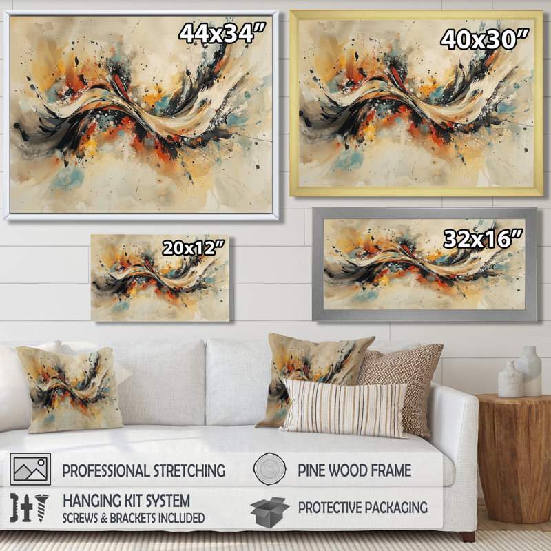 Nykhia - Abstract Wall Art, Brun, H 12 po x l 20 po, Cadre flottant