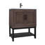 Meuble-lavabo autoportant de 36 po Honoria, 2 portes de rangement, tablettes évidées, pouces de meuble-lavabo texturé, couleur noyer, comptoir en céramique, pieds réglables-121114168-121114171