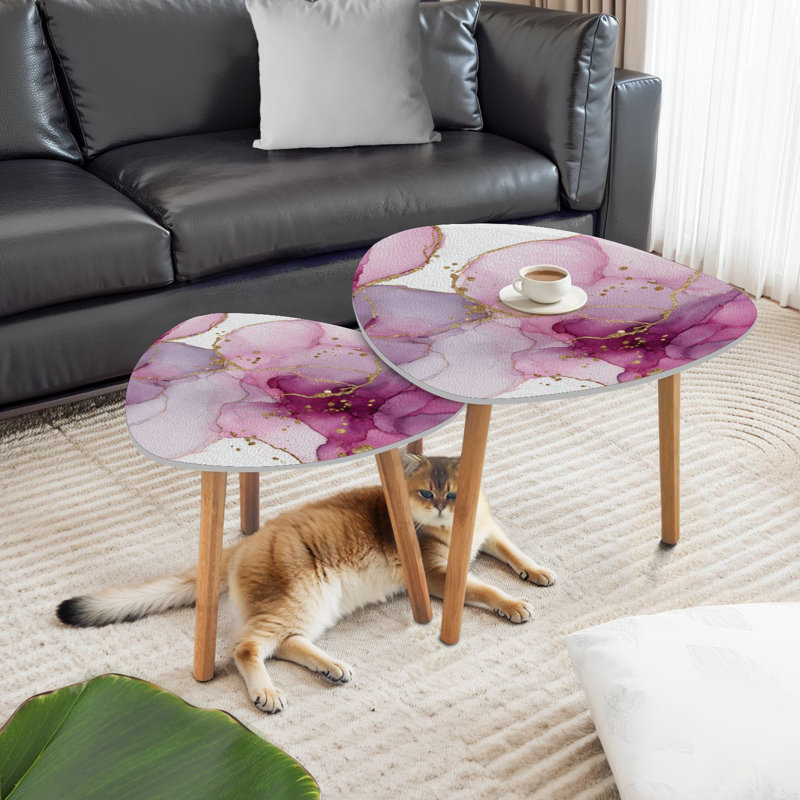 Ensemble de 2 tables basses gigognes Triangle Nesting, Rose clair / mauve