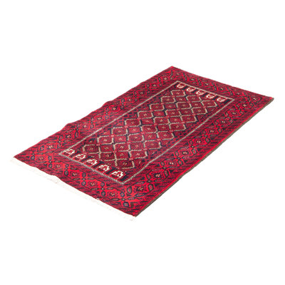 Tapis rouge en laine noué à la main de conception unique 3 pi 3 po x 5 pi 10 po New Age