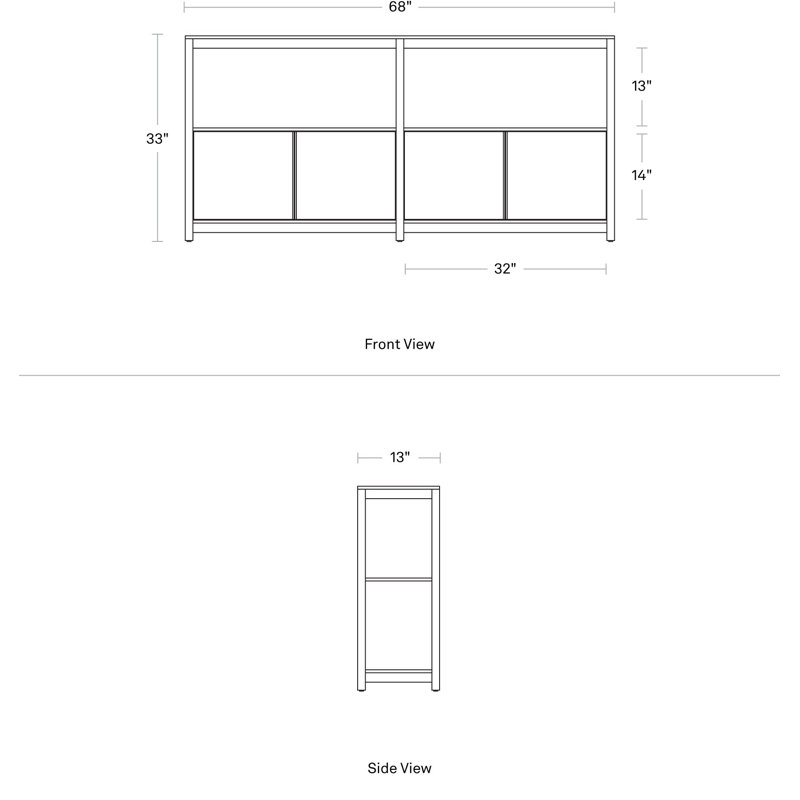 Open Plan Low Bookcase with Storage, Black on Oak, (2 Sheves) 33" H x 68" W x 13" D