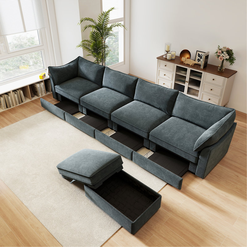 Canapé en L 4 places avec canapé à 4 places avec 1 accoudoirs amovibles en forme de repose-pieds et accoudoirs à dossier enveloppant