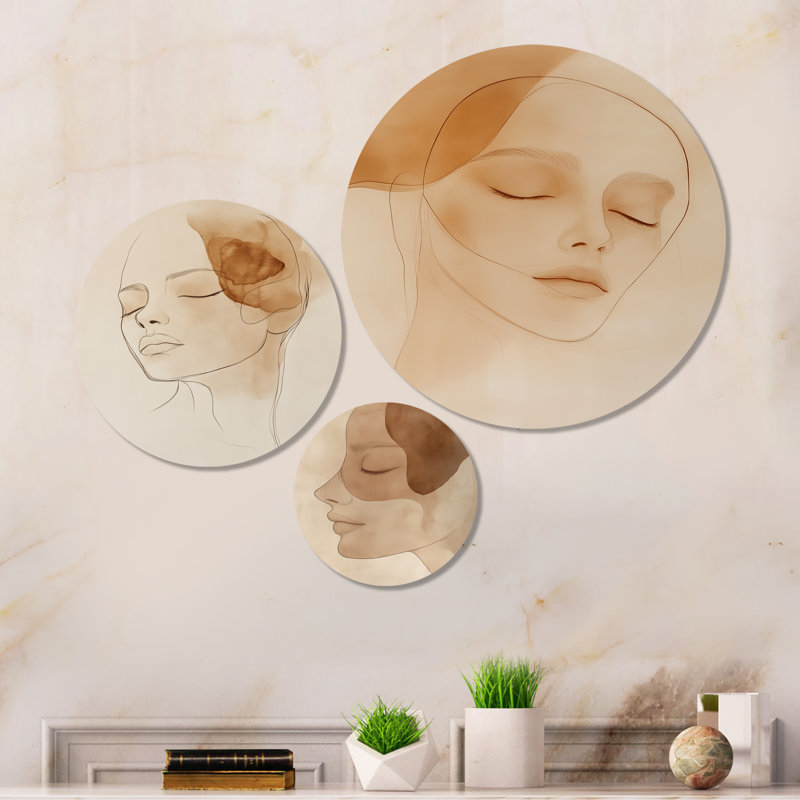 «Soft Line Feminine Form - Abstract Portrait», art mural en métal 3 pièces