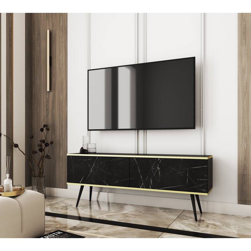 Madeline Unfinished TV Stand for TVs up to 60", Black/Black Marble