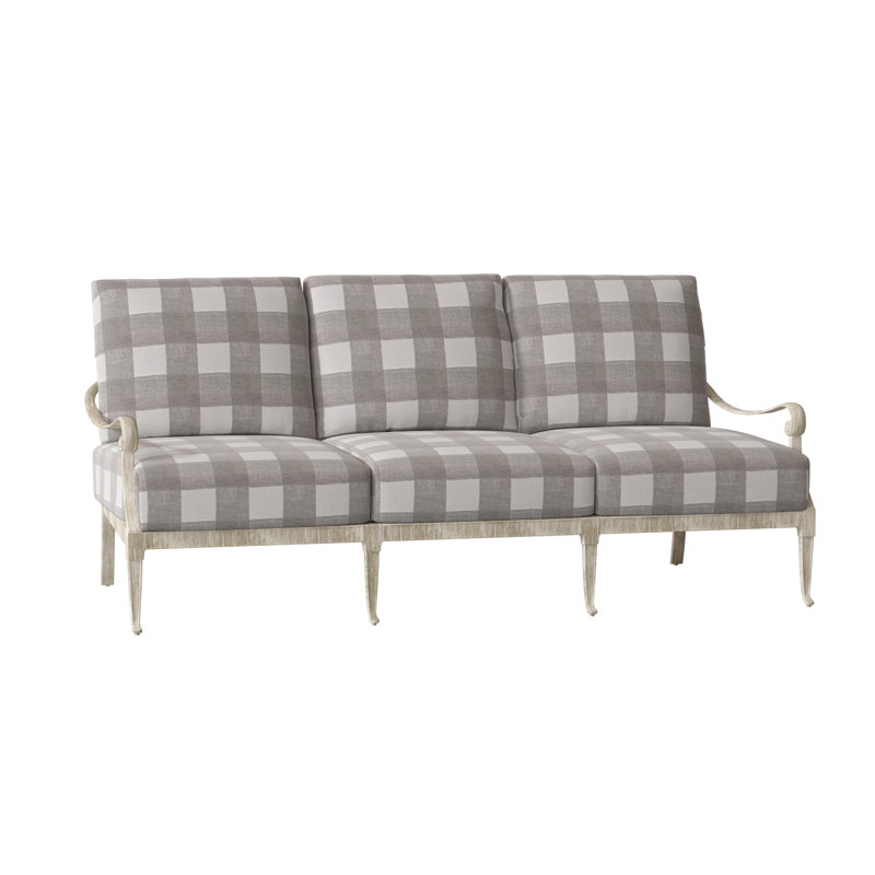 Wiltshire 75'' Wide Aluminum Patio Sofa with Cushions, Weathered White, Prescott Dove Check Sunbrella®