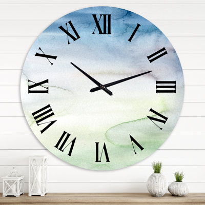 Pastel Abstract With Dark Blue Green & White Spots - Modern wall clock