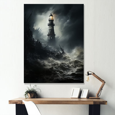 Lighthouse Battling The Stormy Waves - Factories Framed Wall Art